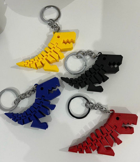 Flexible Dinosaur Keychain - 3D Printed Fidget Toy - Cute Dino Party Favor for Kids - Birthday Gift for Boys & Girls - Sensory Keyring